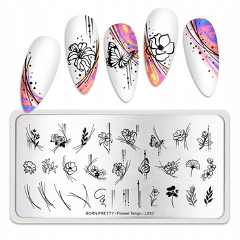 BORN PRETTY - Blaszka do Stempli - FLOWER TANGO-L010 - LIŚCIE KWIATY LINIE