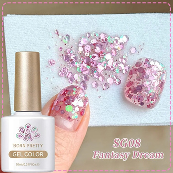BORN PRETTY - SEQUINS GLITTER GEL - LAKIER HYBRYDOWY Z DROBINKAMI - SG08