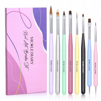 NICOLE DIARY - ZESTAW 8 PĘDZELKÓW DO ZDOBIENIA PAZNOKCI ZESTAW NA PREZENT