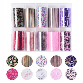 Folia Transferowa Do zdobienia Paznokci - 10szt - ZESTAW NR 17