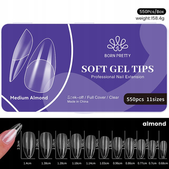 BORN PRETTY - Flexi Soft Gel Tips - MIĘKKIE TIPSY ŻELOWE 550szt - MIGDAŁ